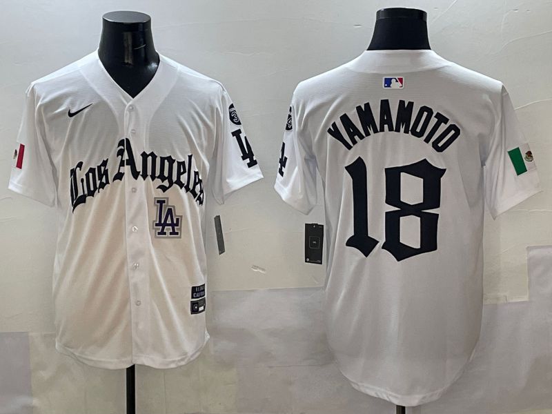 Men Los Angeles Dodgers #18 Yamamoto White Five generations Joint Name 2025 Nike MLB Jersey style 11->chicago cubs->MLB Jersey